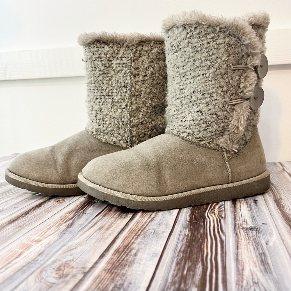 SO by KOHLS Shearling Style Winter Boots, Fireside Gray, Size 7 Med